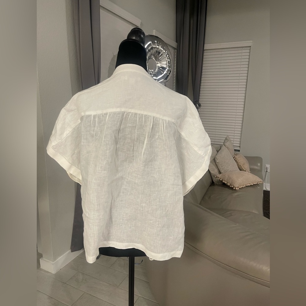CHICOS Linen Dolman Sleeve Embroidered Blouse White Siz US 8 - Picture 7 of 11